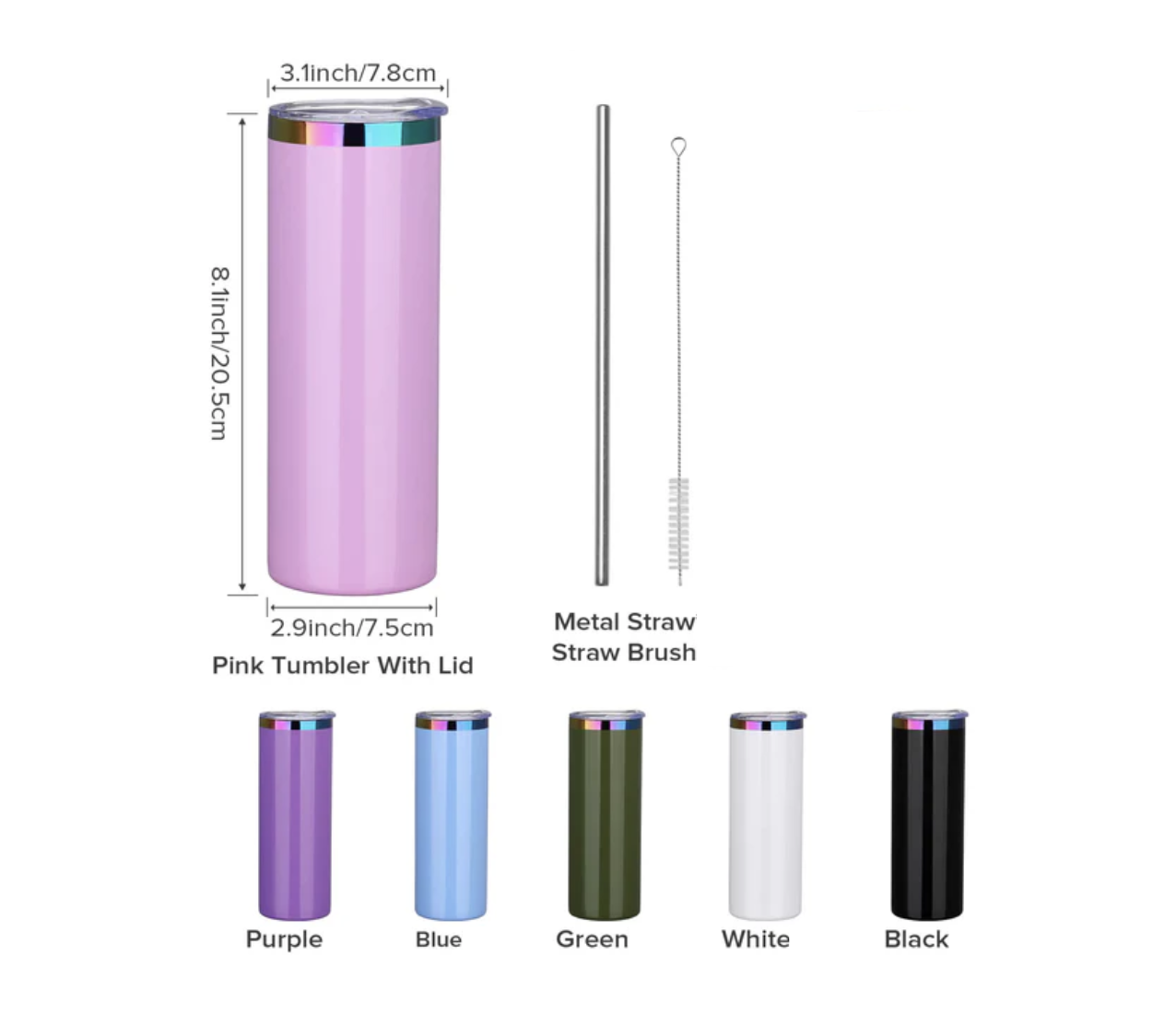 20oz rainbow plated skinny tumbler